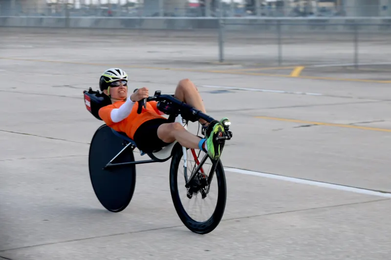 Maria Parker, Cruzbike CEO, racing a Cruzbike Vendetta at Bike Sebring 2022